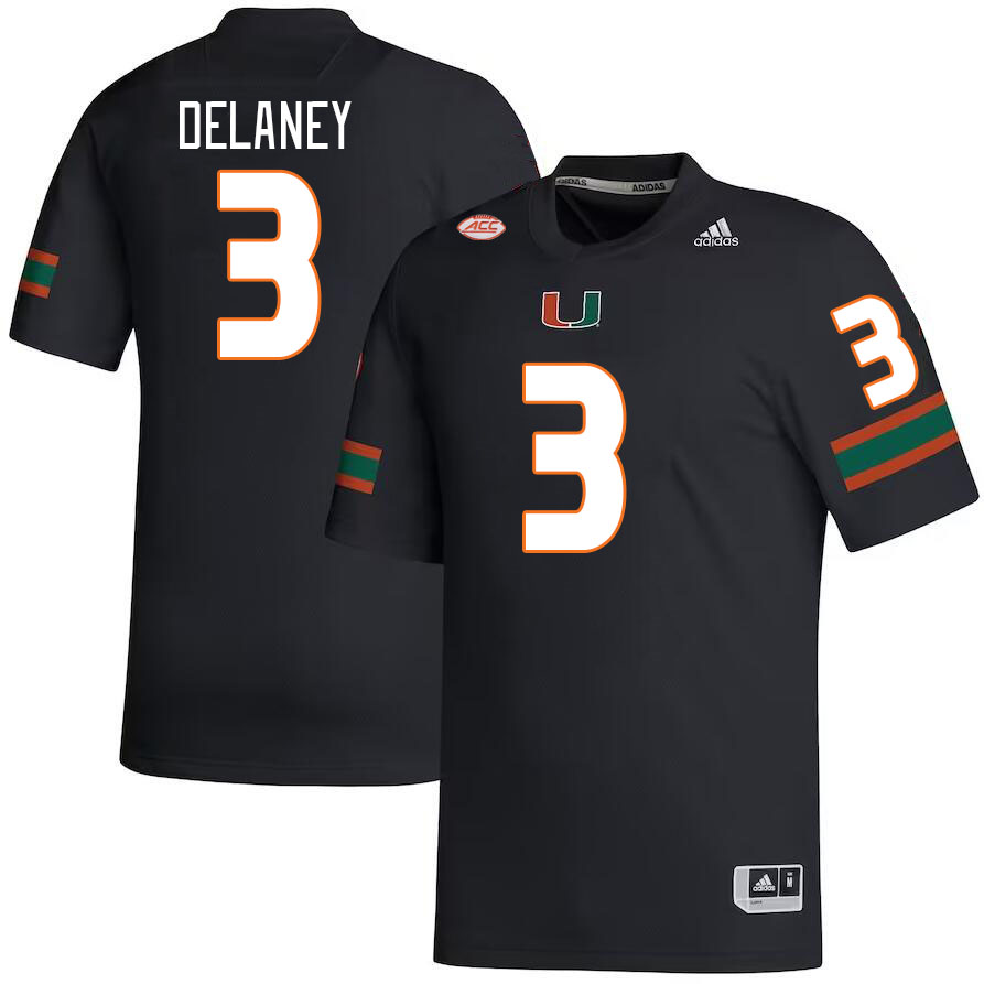 #3 Dee Delaney Miami Hurricanes Jerseys Football Stitched-Black